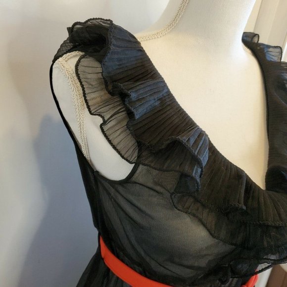 Womens XS/S Black Sheer Slip Dress Ruffle Neckline‎ - Picture 3 of 10
